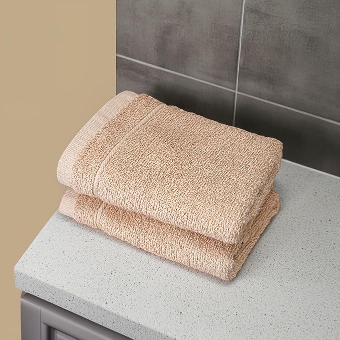 Tens Towels Pack of 24 Washcloths, 12 x 12 Inches, Lighter Weight, Quick to Dry, Super Soft & Absorbent, Gentle Face Towels, Hotel Quality, Perfect for Bathroom, Gym, Spa (Beige, 24 Pack)