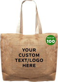 DISCOUNT PROMOS 100 Natural Jute Fiber Carry-On Tote Bags Set - Customizable Text, Logo - Convenient, Webbing Handle, Everyday Use - Natural