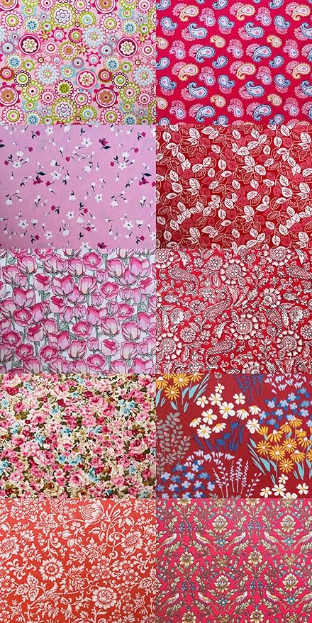 HANPATQUI 50PCS 12 x 12 inch 100% Cotton Fat Quarters Fabric for Sewing and Quilting Bundles Precut Fabric Square for DIY Craft Patchwork-Red Printed