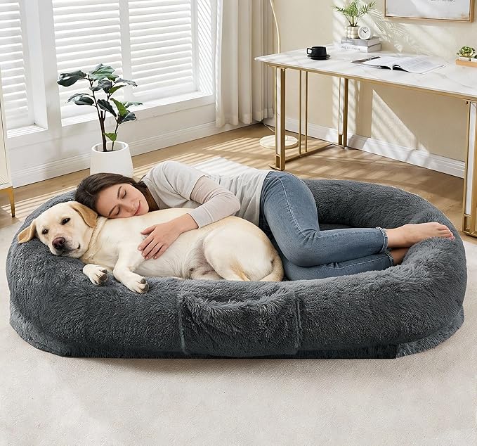 Festisoul Large Plush Dog Bed with Raised Headrest, Orthopedic Pet Bed for Dogs & Cats, Washable Fleece Pet Bed for Large Breeds (19x14x9 Inches)