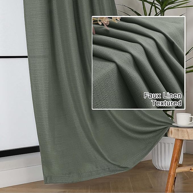 Lecloud Bessie Olive Green Curtains for Bedroom Decor 72 Inches Long 2 Pcs, Light Filtering Home Decor Window Curtains for Living Room, Dual Rod Pocket Airy Soft Drapes, Each Panel 40" W x 72" L