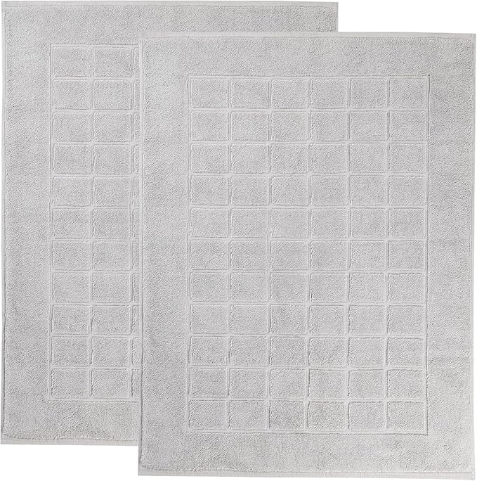 Superior 100% Cotton Bathmat Set, Bath Mats, Bathroom Decor, Shower, Bathtub Essentials, Home Accessories, Small Washable Rug, No Backing, Heavyweight, Nora Collection, Set of 2, 22" x 35", Silver