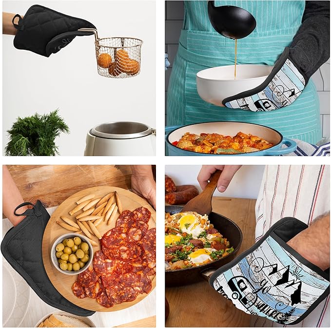 Camping Camper RV Gifts Pot Holders with Pockets, Go Where You Feel Most Alive Pot Holders Heat Resistant Oven Mitts Hot Pads for Campsite RV Kitchen Baking Cooking