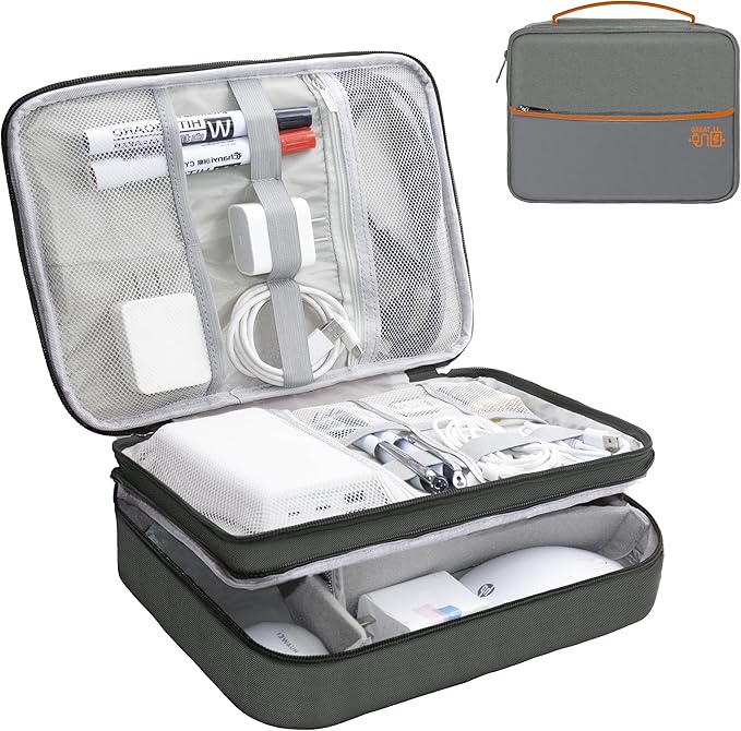 Miavers Electronics Organizer,Travel Cord Organizer Pouch, Portable Cable Organizer Bags, Waterproof Electronic Accessories Storage Case for Cables, Cords, Charger, Phone (Three Layer-Gray)