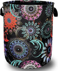 Mandalas Flowers Laundry Basket With Handles Oxford Cloth Tote Bag Colorful Laundry Hamper 18.9"x16.5" Foldable Clothes Storage Bucket Toy Organizer For Bathroom/Laundry/Bedroom