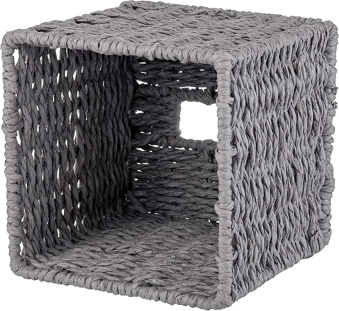 MyGift Gray Tissue Box Cover Square with Lid - Decorative Rattan Kleenex Holder, Woven Cube Tissue Holder for Bathroom Toilet Bedroom Living Room Kitchen Table Desk Office Car