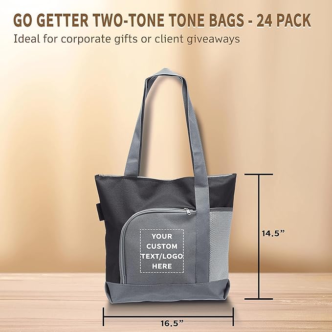DISCOUNT PROMOS Custom Go Getter Sport Tote Beach Bags Set of 24, Personalized Bulk Pack - Reusable, Great for Shopping, Beach, Picnic, Other Outdoor Adventure - Black