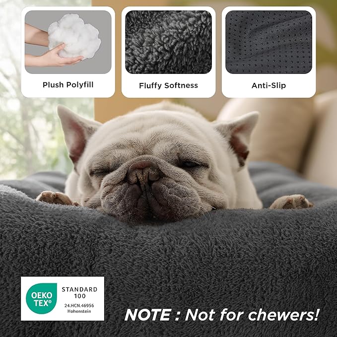 Bedsure Washable XXL Dog Bed for Crate, Giant Comfort Fluffy Plush Pet Pillow Bed Kennel Pad with Non-Slip Bottom, Machine Washable Pet Sleeping Mat for Jumbo, 47"x29", Dark Gray