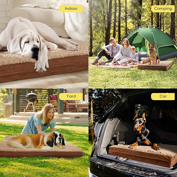 Sytopia Indestructible 44" Dog Bed for Large Dogs – Waterproof, Washable, Removable Cover, Durable Multi- Size Comfort Clearance Indoor Flat Dog Bed, Thick Orthopedic Support, Brown