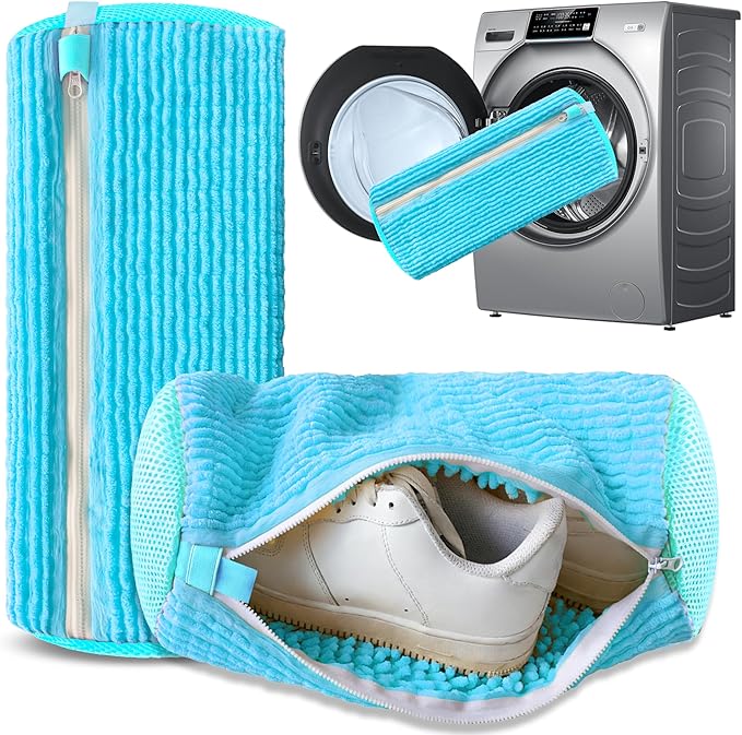 Xinambyh 2Pcs Reusable Shoe Washing Machine Bag for Washer and Dryer:Free Up Hands, Prevent Deformation,shoe bag with Zipper Protection Design, Use for all Shoes,Sports Shoes(Blue)