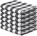 Blue Needles Waffle Weave Check Plaid Kitchen Towels, 15x25 Inches 100% Cotton Set of 6 Dish Towels for Kitchen, Ultra Soft & Absorbent for Quick Drying with Hanging Loop Spring Summer - Black & White