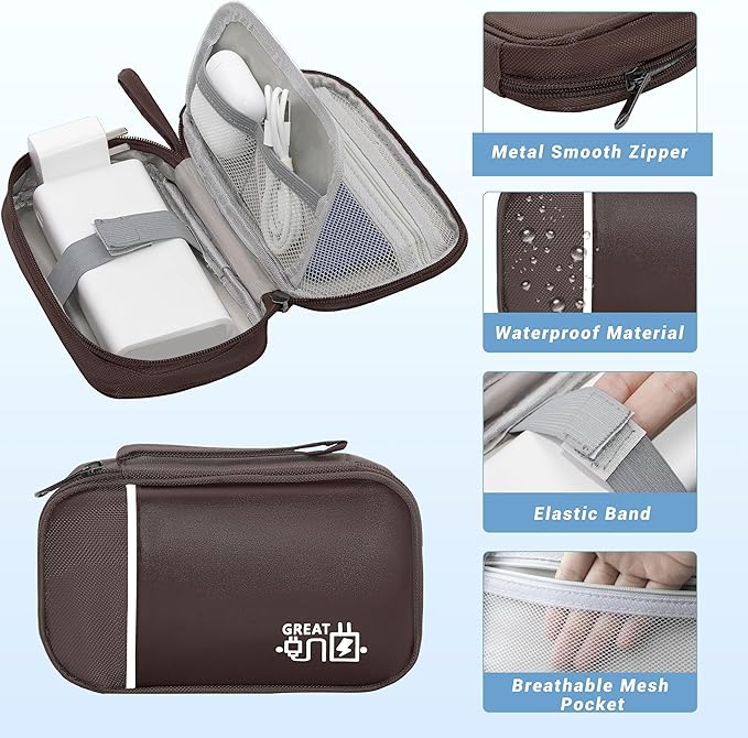 Miavers Electronics Organizer,Travel Cord Organizer Pouch, Portable Cable Organizer Bags, Waterproof Electronic Accessories Storage Case for Cables, Cords, Charger, Phone (Single Layer-Small-Brown)