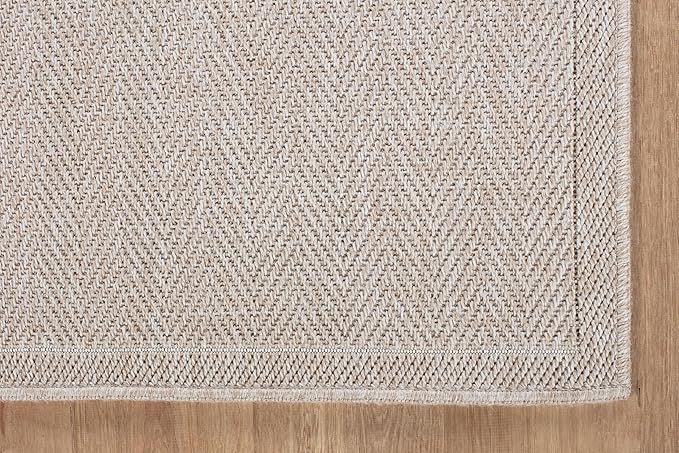 CAMILSON Easy Jute Rug 5x7, Indoor Outdoor Off-White Color Fiber Area Rugs for Living Room Patio and Kitchen Rug Herringbone Seagrass Woven Design Easy-Cleaning Washable Outside Carpet Alfombras 5 x 7