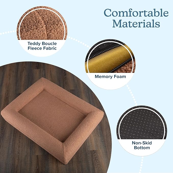 PETMAKER Orthopedic Pet Bed - 33in Medium Dog Bed with Supportive Bolster, Nonslip Bottom, and Removable Washable Cover - Memory Foam Puppy Bed for Medium Dogs - Dog Products (Brown)