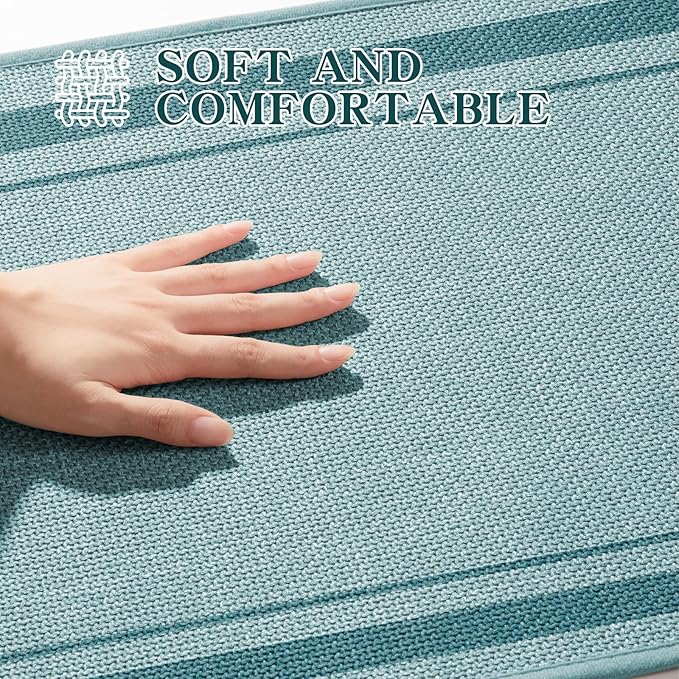 chakme Bathroom Rugs Mat 32x17, Ultra Thin Non Slip Bath Mat Quick Dry Absorbent Bath Mat for Bathroom Floor, (Light Blue, 32"x17")
