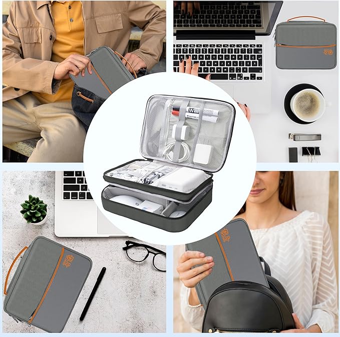 Miavers Electronics Organizer,Travel Cord Organizer Pouch, Portable Cable Organizer Bags, Waterproof Electronic Accessories Storage Case for Cables, Cords, Charger, Phone (Three Layer-Gray)