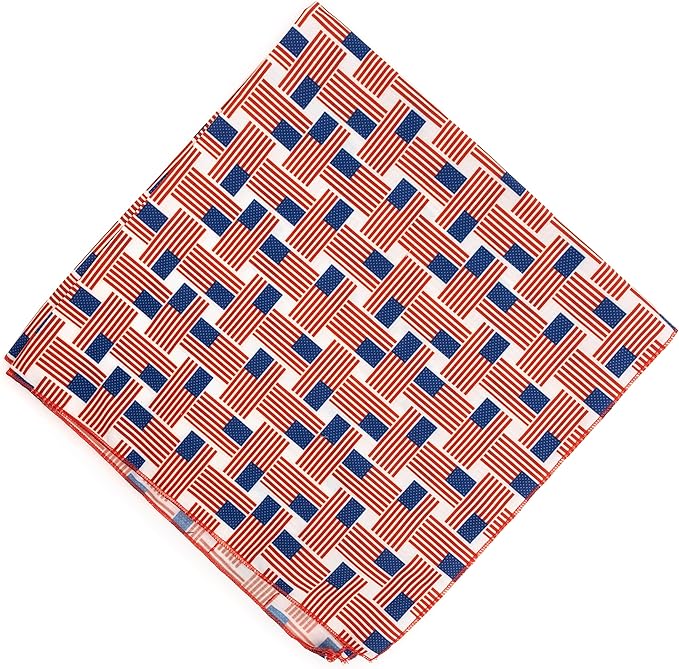 THE WORTHY DOG Classic Tie-Hi Dog Bandana – Soft Cotton Flannel Square Pet Bandana, Patchwork Flag Pattern, Red/White/Blue, Small