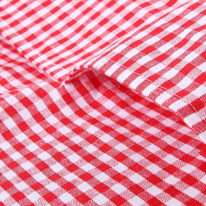 Vintage Gingham Kitchen Aprons Chef Bib Canvas Aprons Christmas Holiday Home Decorative 100% Pure Cotton Aprons in Large Size with Pockets Adjustable Neck Strap Long Ties Aprons(Red)