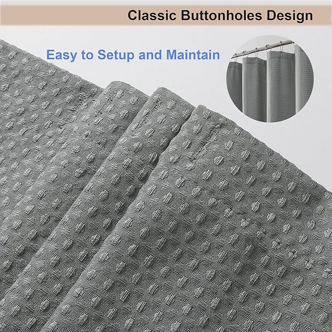 OWENIE Grey Shower Curtain, Waffle Weave Heavy Fabric Shower Curtain for Bathroom, Waterproof Thick 420G/M Textured Soft Elegant Luxury Hotel Spa Bath Curtains, Machine Washable, Grey, 72W x 72L
