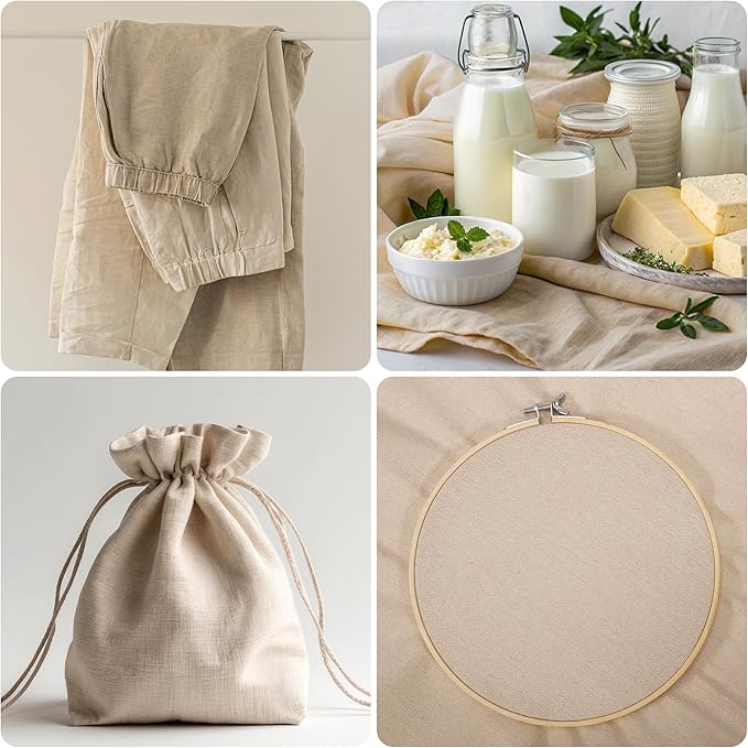 Caydo Creamy Color Linen Needlework Fabric, 62 by 19 Inch Linen Fabric by The Yard for Garment Making, Tablecloth and Home Decoration
