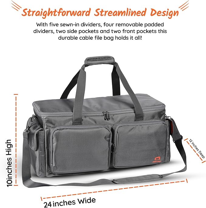 ASEG Gear Heavy Duty - DJ Cable Bag Organizer with Detachable Dividers – Travel Gig Bag – Case for Equipment - Music Equipment & Accessories - Heavy Duty Exterior & Padded Nylon Interior