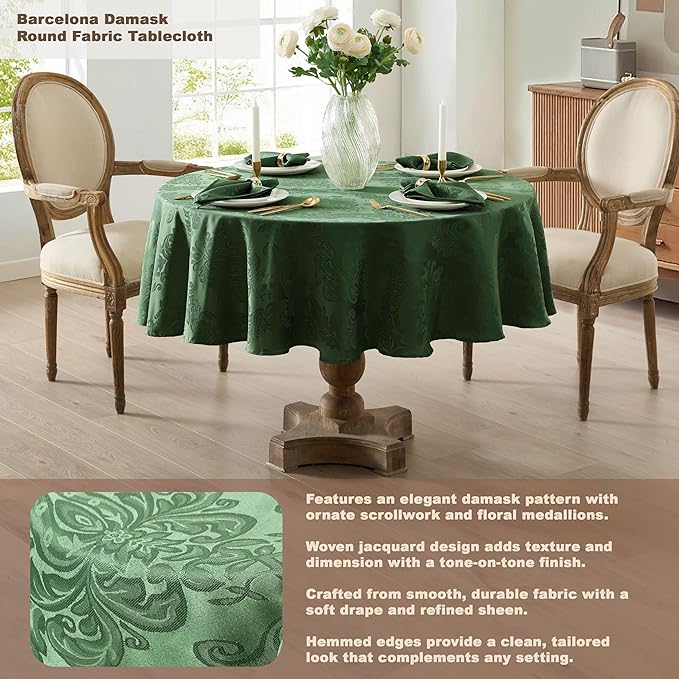 Newbridge Barcelona Damask Fabric Napkins, Set of 4, Hunter Green – No Iron, Soil Resistant Cloth Napkins for Dining, Parties and Holidays