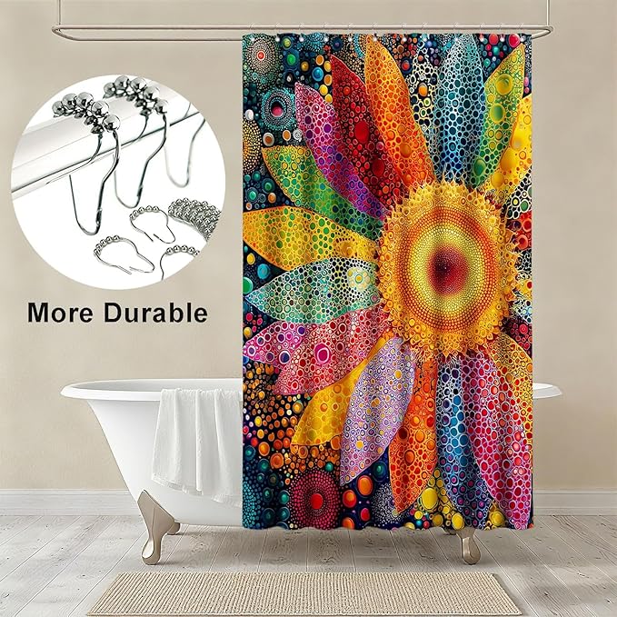 mutakin Vintage Floral Shower Curtain Vibrant Sunflowers Shower Curtains for Bathroom Waterproof Fabric Bath Curtain Decor with Hooks