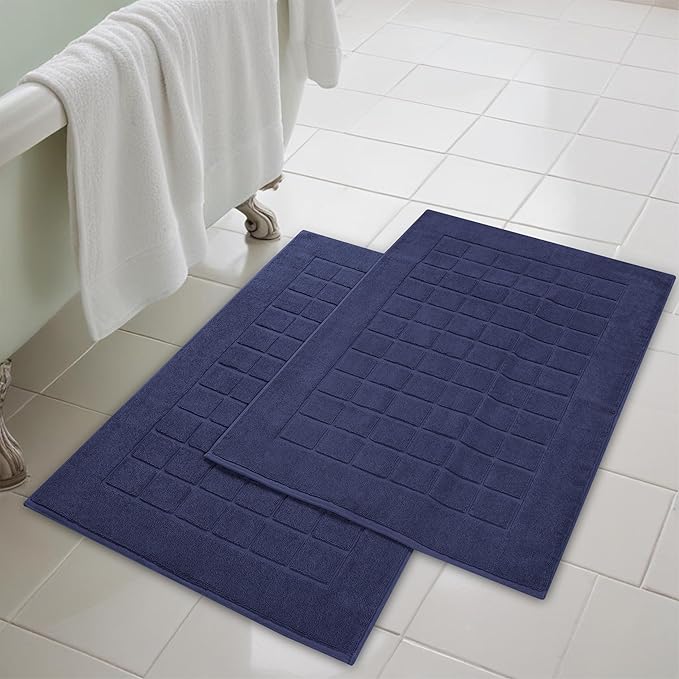 Superior 100% Cotton Bathmat Set, Bath Mats, Bathroom Decor, Shower, Bathtub Essentials, Home Accessories, Small Washable Rug, No Backing, Heavyweight, Nora Collection, Set of 2, 22" x 35", Navy Blue