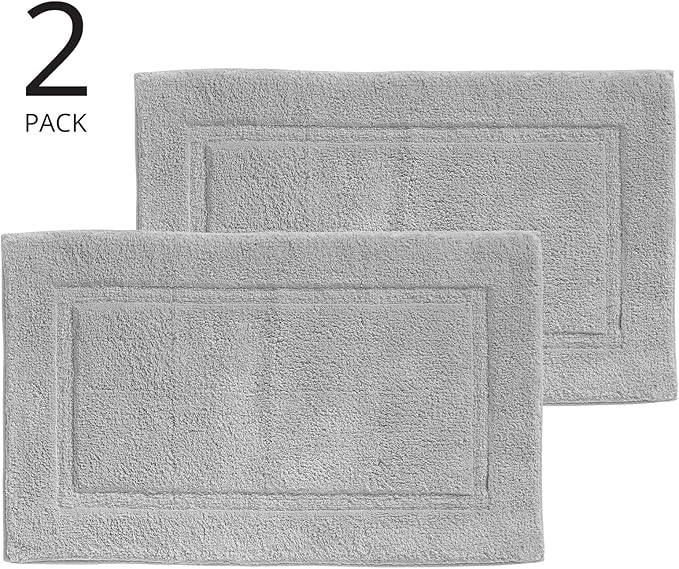 mDesign 100% Cotton Bath Mat - Soft Hotel-Style Rectangular Bathroom Floor Rug - Plush, Water Absorbent Cloth Bathmat for Outside Bathtub/Shower, Machine Washable Cotton Bath Rug - 2 Pack - Gray