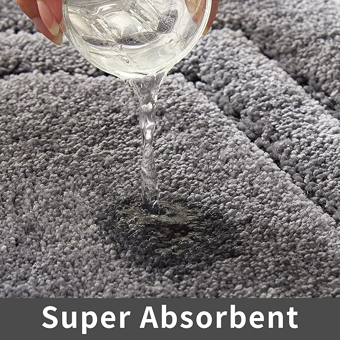 COSY HOMEER Extra Thick Bath Linen Sets Rugs for Bathroom - Anti-Slip Bath Mats Soft Plush 100% Strong Polyester Living Room Bedroom Water Absorbent(Grey,24x48 - Inches)