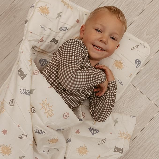 Makemake Organics GOTS Certified Organic Cotton Nap Mat with Detachable Pillow for Kids Soft Sleeping Bag for Toddlers, Boys, Girls - Ideal for Daycare, Preschool, Kindergarten