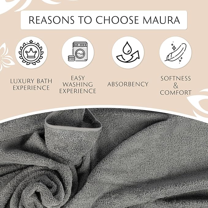 MAURA Grey Extra Large Turkish Cotton Luxury Bath Towels Set of 4. Ultra-Soft, Thick & Plush Towels for Bathroom - Space Gray