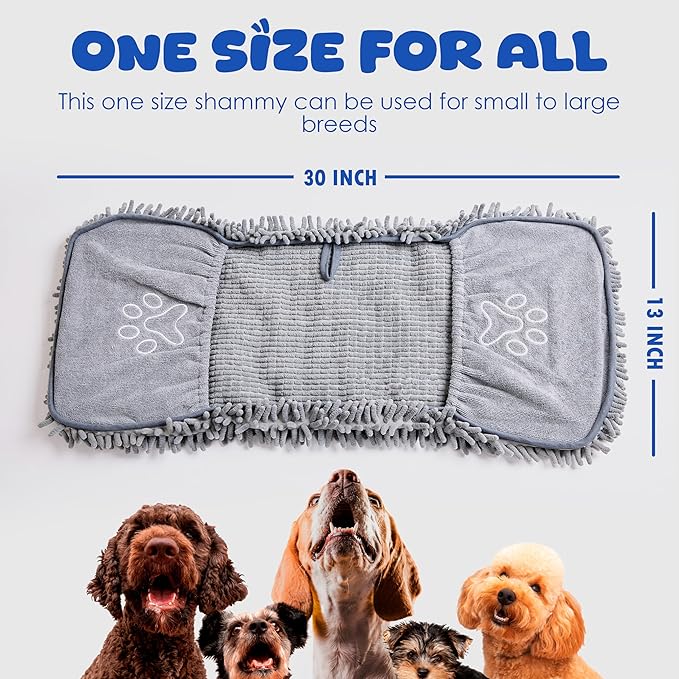 EDENATURE Microfiber Dog Bath Towel – Super Absorbent Dog Towels for Drying Dogs Large & Small, Quick Dry Pet Towel with Hand Pockets, Soft & Durable Puppy Towel, Machine Washable – Grey