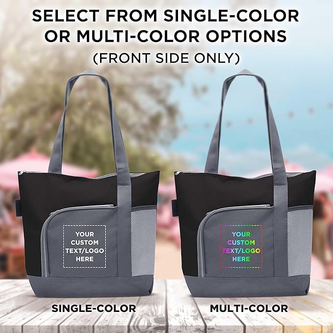DISCOUNT PROMOS Custom Go Getter Sport Tote Beach Bags Set of 12, Personalized Bulk Pack - Reusable, Great for Shopping, Beach, Picnic, Other Outdoor Adventure - Black