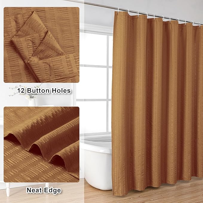 Aiyufeng Gold Shower Curtain for Bathroom, Embossed Textured Fabric Shower Curtain for Bathroom - Soft Cloth & Hotel Spa, Machine Washable, 36X72, Gold