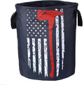 American Flag Red Line Ax Laundry Basket Firemen Foldable Oxford Cloth Funny Tote Bag Laundry Hamper Clothes Storage Bucket Organizer For Bathroom/Laundry Storage /Bedroom17.7x13.7Inch