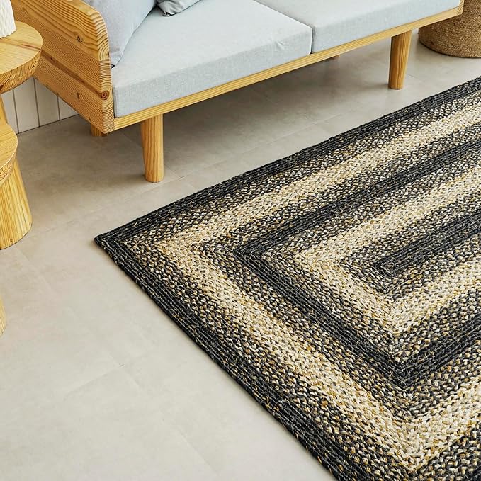 Traditional Jute Braided Runner Rug, Rustic Primitive Country Décor for Kitchen, Entryway, Hallway, Midnight Naturals, 2'6"X8'