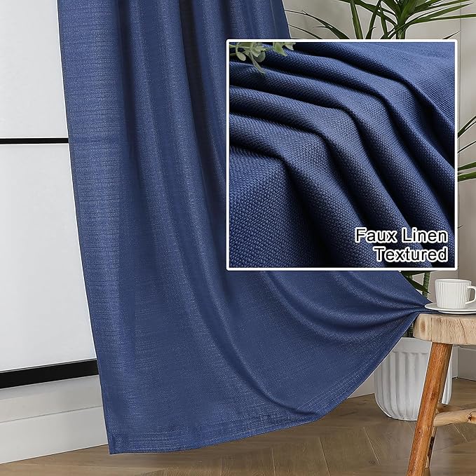 Lecloud Bessie Blue Curtains for Bedroom 72 Inches Long 2 Pcs, Airy Light Filtering Faux Linen Textured Window Curtains for Living Room Decor, Dual Rod Pocket Drapes, Each Panel 40" W x 72" L