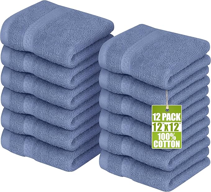 Utopia Towels 12 Pack Premium Wash Cloths Set, 12 by 12 Inches, 100% Cotton Ring Spun, Highly Absorbent and Soft Feel Essential Washcloths for Bathroom, Spa, Gym, and Face, Electric Blue