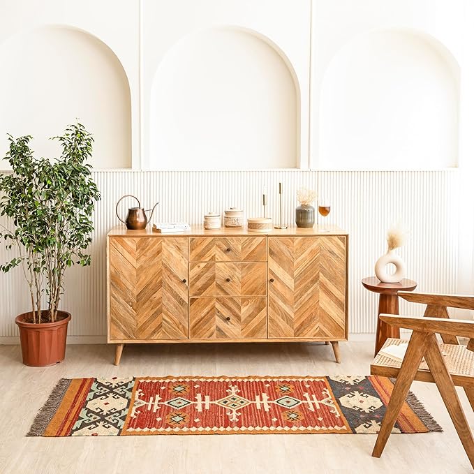 Jute Traditional Kilim Rug Boho Flatweave Area Rug for Living Room, Living Room Entryway, Tribal Series, 2'6"x20'