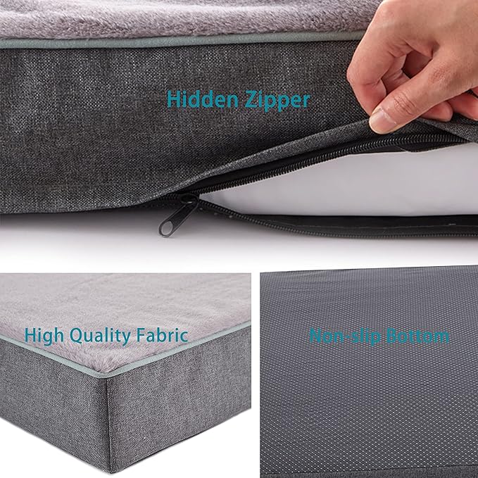 GOHOO PET Orthopedic Memory Foam Dog Bed, Dog Crate Bed for Medium Dogs -Waterproof Pet Bed with Removable Washable Cover, Purple Rabbit Plush Surface, M(29inch,45Lbs)