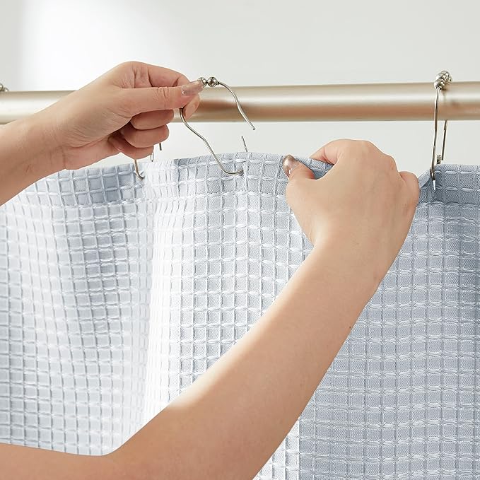 Indecor Home Luxury Waffle Weave Shower Curtain Elegant Hotel Style Fabric for Bathroom, Water Repellent, Machine Washable Light Grey Waffle