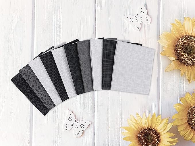 Craftido -25 Options- 100% Cotton Quilting Fabric Bundles 10pcs Fat Quarters 18”x21”-Medium Weight 5.2 oz- Soft Cotton for Quilting, Sewing Project, Patchwork, DIY Crafts – Monochrome