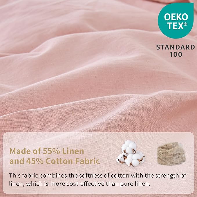 Simple&Opulence Belgian Linen Sheet Set Solid Color - 4 Pieces (1 Flat Sheet & 1 Fitted Sheet & 2 Pillowcases) Natural Flax Cotton Blend Soft Bedding Breathable Farmhouse - Pale Pink, Full Size
