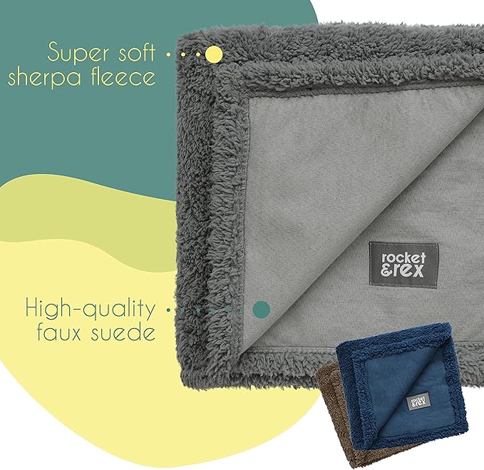 rocket & rex Large Waterproof Dog Blanket, Grey, Washable Waterproof Pet Blanket Protects Beds, Couches & Other Furniture, Premium Fleece Fabric with Reversible Faux Suede, 40" x 50" (Pack of 1)