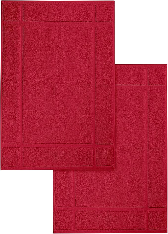 Ample Decor 100% Cotton Bath Mats 24 x 17 Inches, Quick Dry, 1350 GSM Banded Border Shower Bathroom Floor Mat, Not Bathroom Rug - Christmas Red, 2 Pack