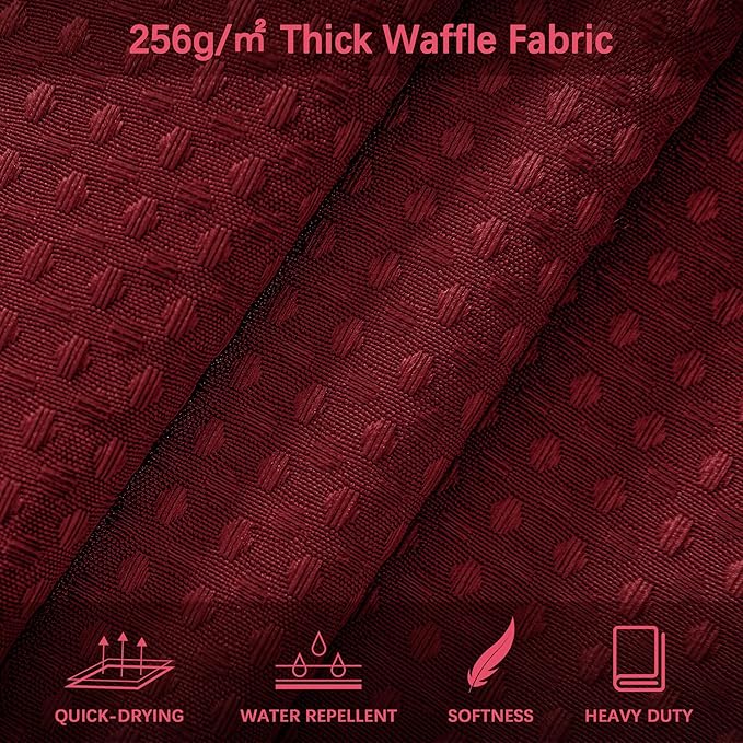 PANGSINNE Long Burgundy Fabric Shower Curtain - Waffle Textured Tall Heavy Duty Cloth Shower Curtains for Bathroom, 256GSM Large Hotel Spa Luxury Bath Curtain Set with 12 Hooks(72Wx78H, Burgundy)