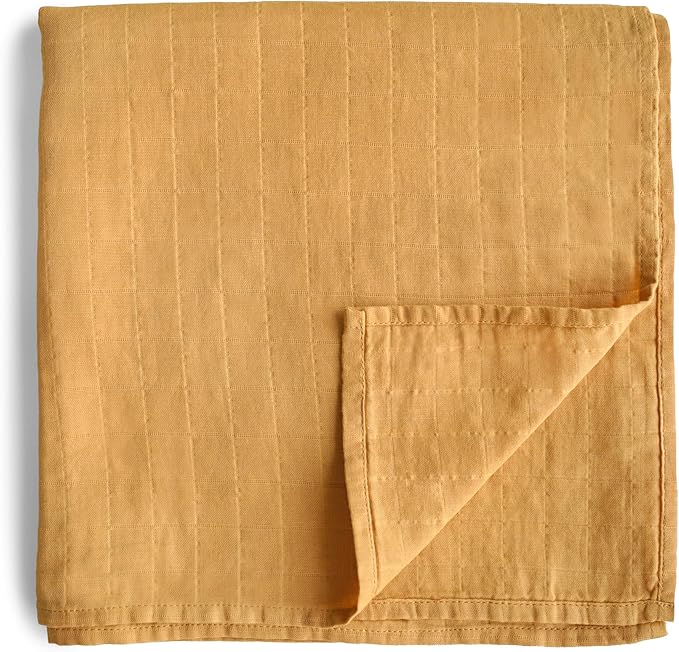 mushie Muslin Baby Swaddle Blanket | 100% Organic Cotton (Fall Yellow)