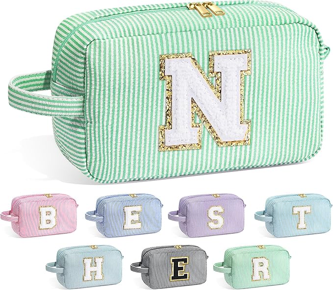 YOOLIFE Personalized Gifts for Mom - Initial Makeup Bag Cosmetic Bag Toiletry Pouch, Personalized Birthday Gifts for Mom Grandmother Stepmother, Mother In Law Gifts, Mothers Day Gifts, Light Green N