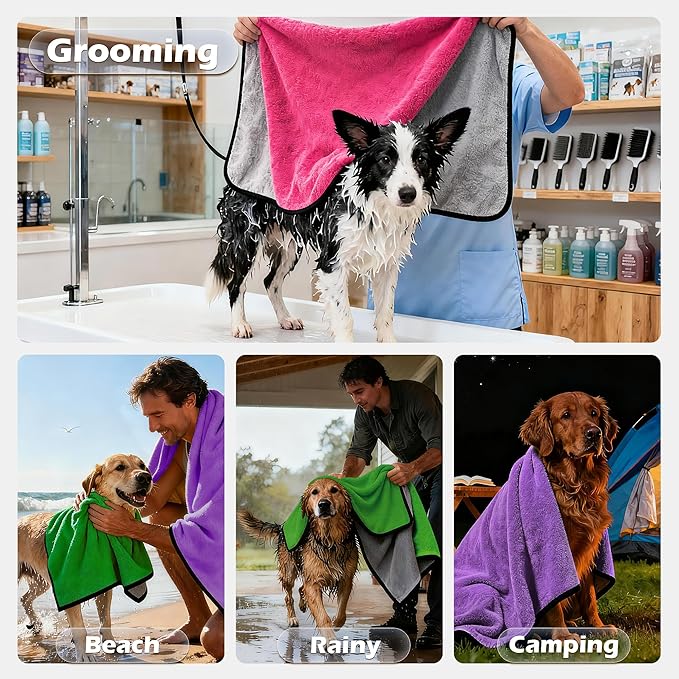 MICOOYO Dog Towels for Drying Dogs 3 Pack, Ultra Absorbent Microfiber Pet Bath Blanket | Quick Dry Towel for Dogs and Cats, 28"x40", L